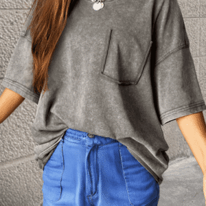 Philippine Gray Mineral Wash Half Sleeve Boyfriend Vintage T Shirt