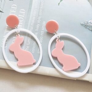 White Easter Colorblock Bunny Drop Earrings