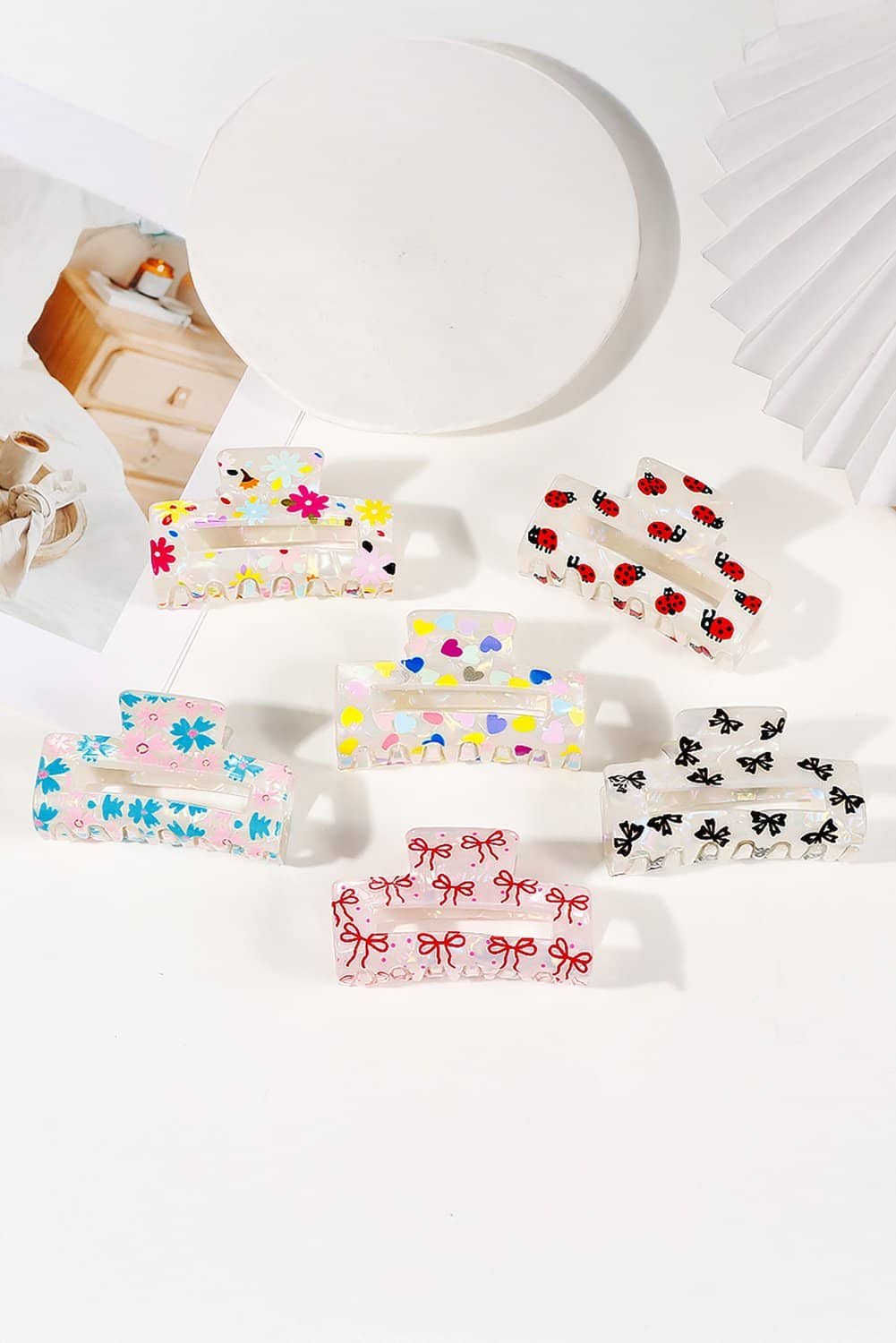 Racing Red Bow Knot Print Cut Out Square Hair Claw Clip