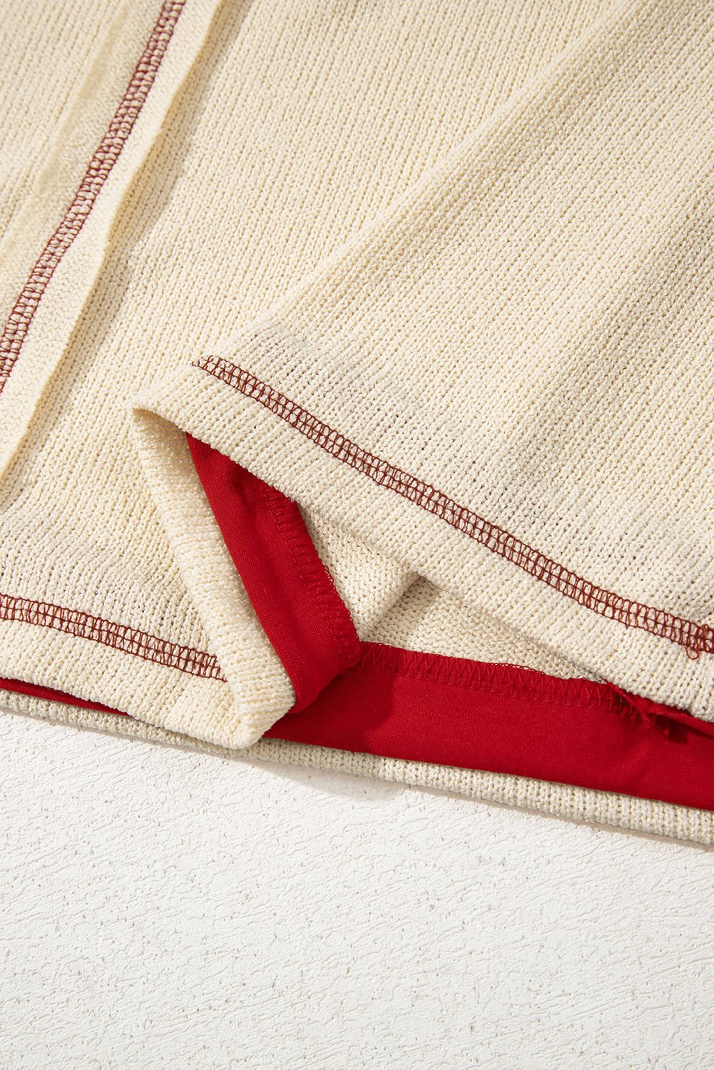 Beige Usa Star Contrast Patchwork Exposed Seam Long Sleeve Top