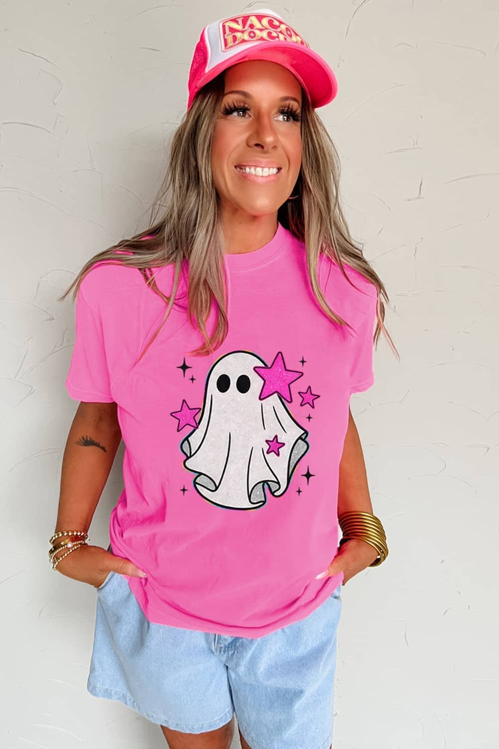 Sachet Pink Glitter Ghost Graphic Halloween T Shirt