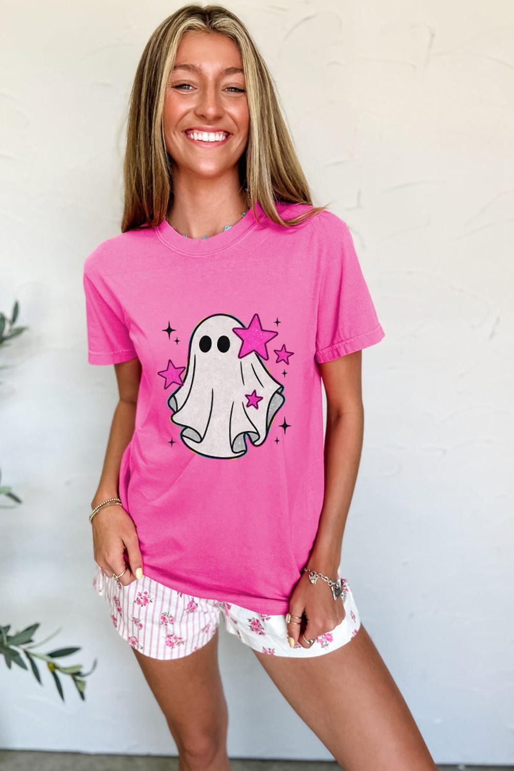Sachet Pink Glitter Ghost Graphic Halloween T Shirt