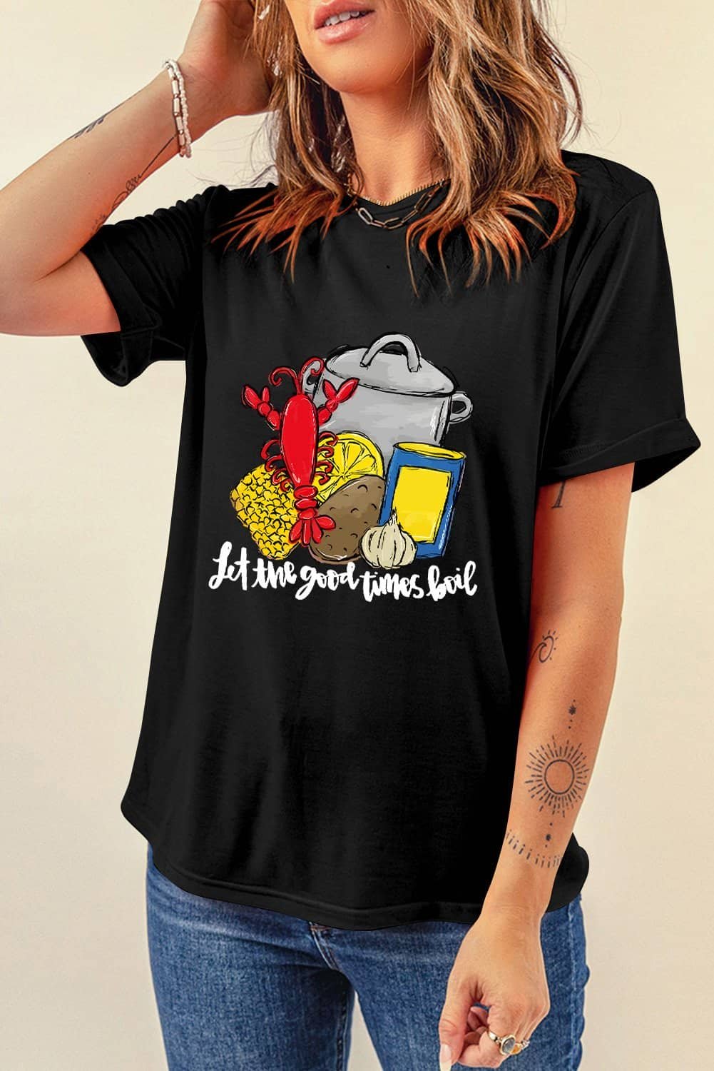 Black Let The Good Time Boil Fashion Graphic Tee