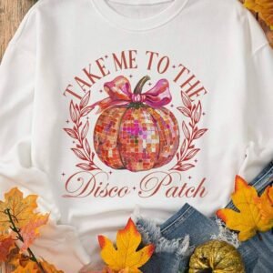 Beige Halloween Disco Ball Pumpkin Print Pullover Sweatshirt