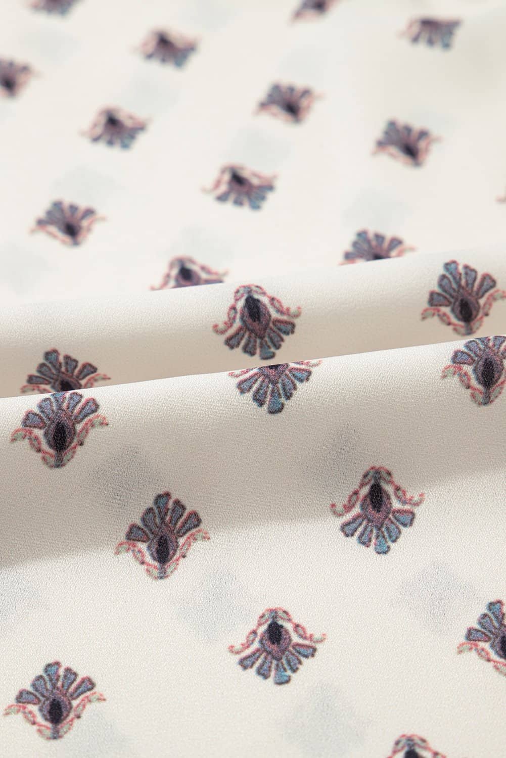 White Boho Pattern Tiered Ruffled Sleeve V Neck Buttoned Blouse