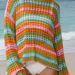 Carrot Multi Stripe Open Knit Sweater Beach Cover Up