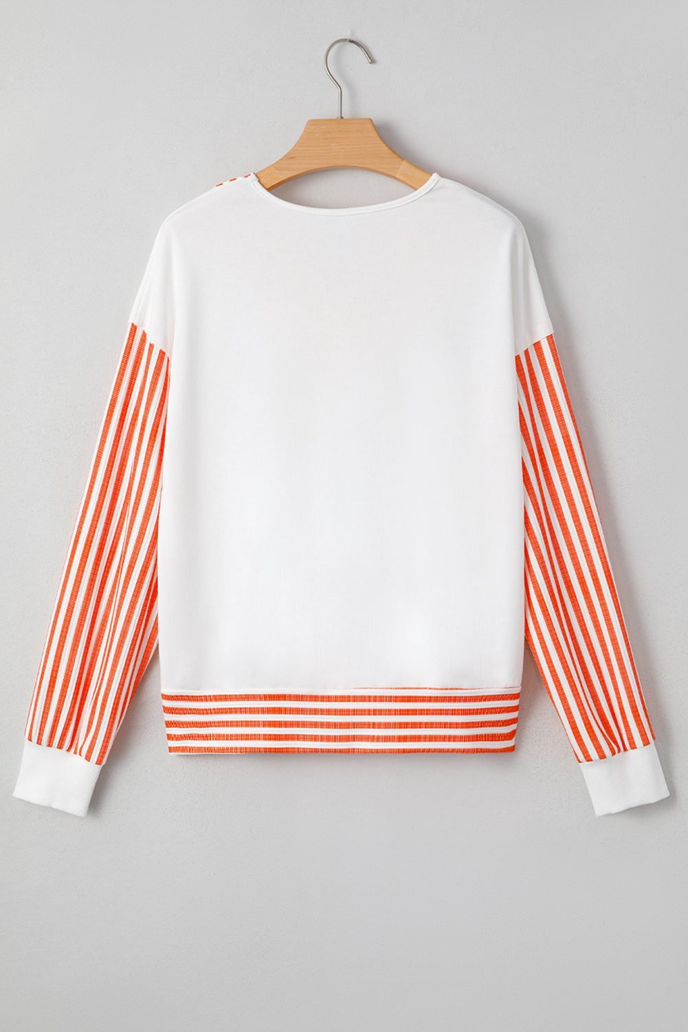 Orange Stripe V Neck Drop Shoulder Patchwork Long Sleeve Top