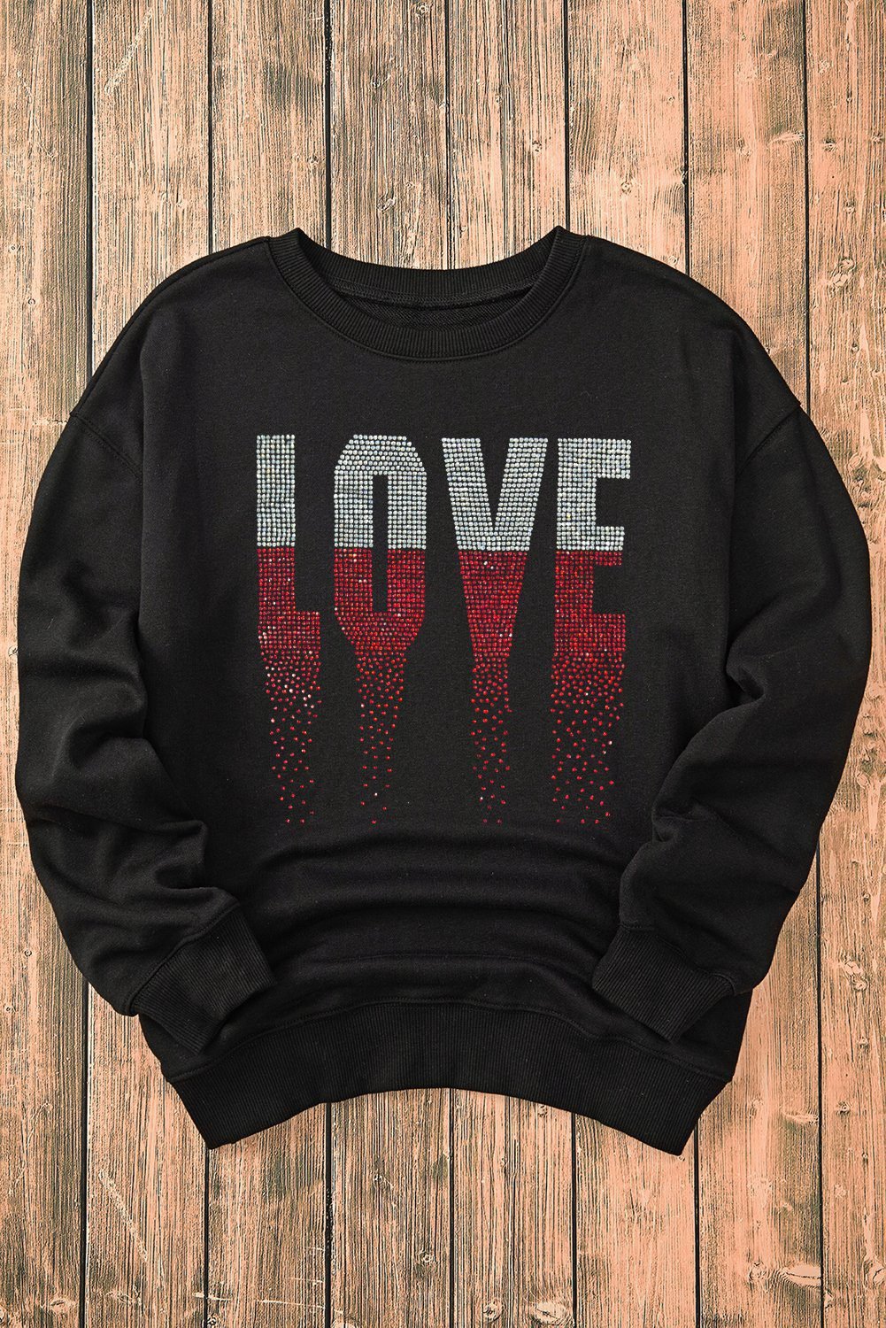 Black Rhinestone Love Graphic Crewneck Valentines Sweatshirt