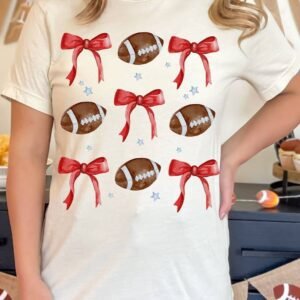 White Bowknot Rugby Graphic Crew Neck Tee