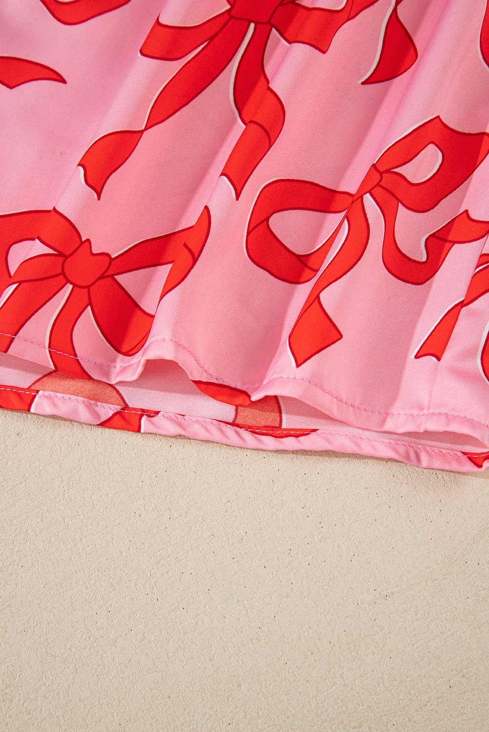 Pink 2Pcs Bow Print Shirt Style Long Sleeve Pajama Set