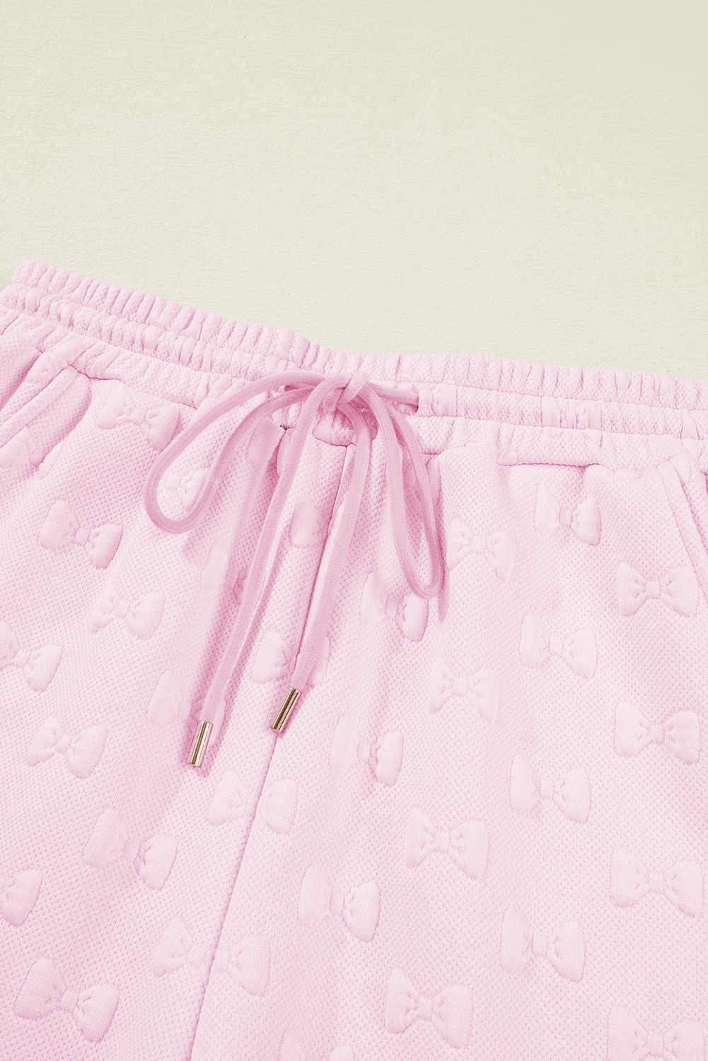 Pink Bow Jacquard Ruffle Sleeve Short 2Pcs Outfit