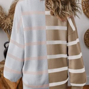 Khaki Stripe Colorblock Oversized Sweater