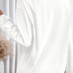 White Ribbed Corduroy Oversized Sweatshirt