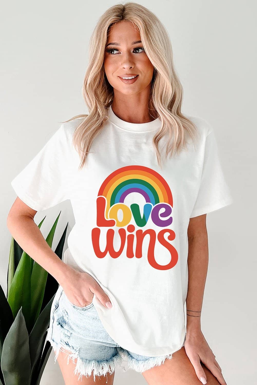 White Love Wins Pride Rainbow Graphic Casual T Shirt