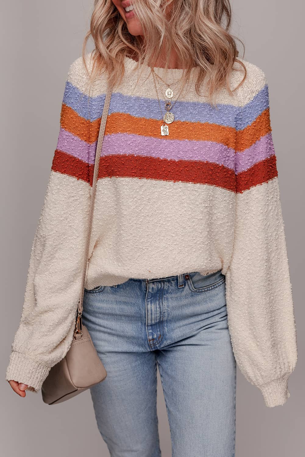 Jet Stream Striped Color Block Loose Sleeve Chic Sweater