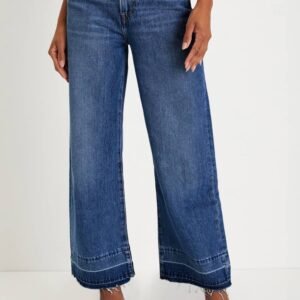 Real Teal Raw Hem Straight Leg Loose High Waist Jeans