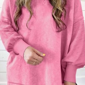 Pink Plus Size Mineral Wash Drop Shoulder Round Neck Sweatshirt