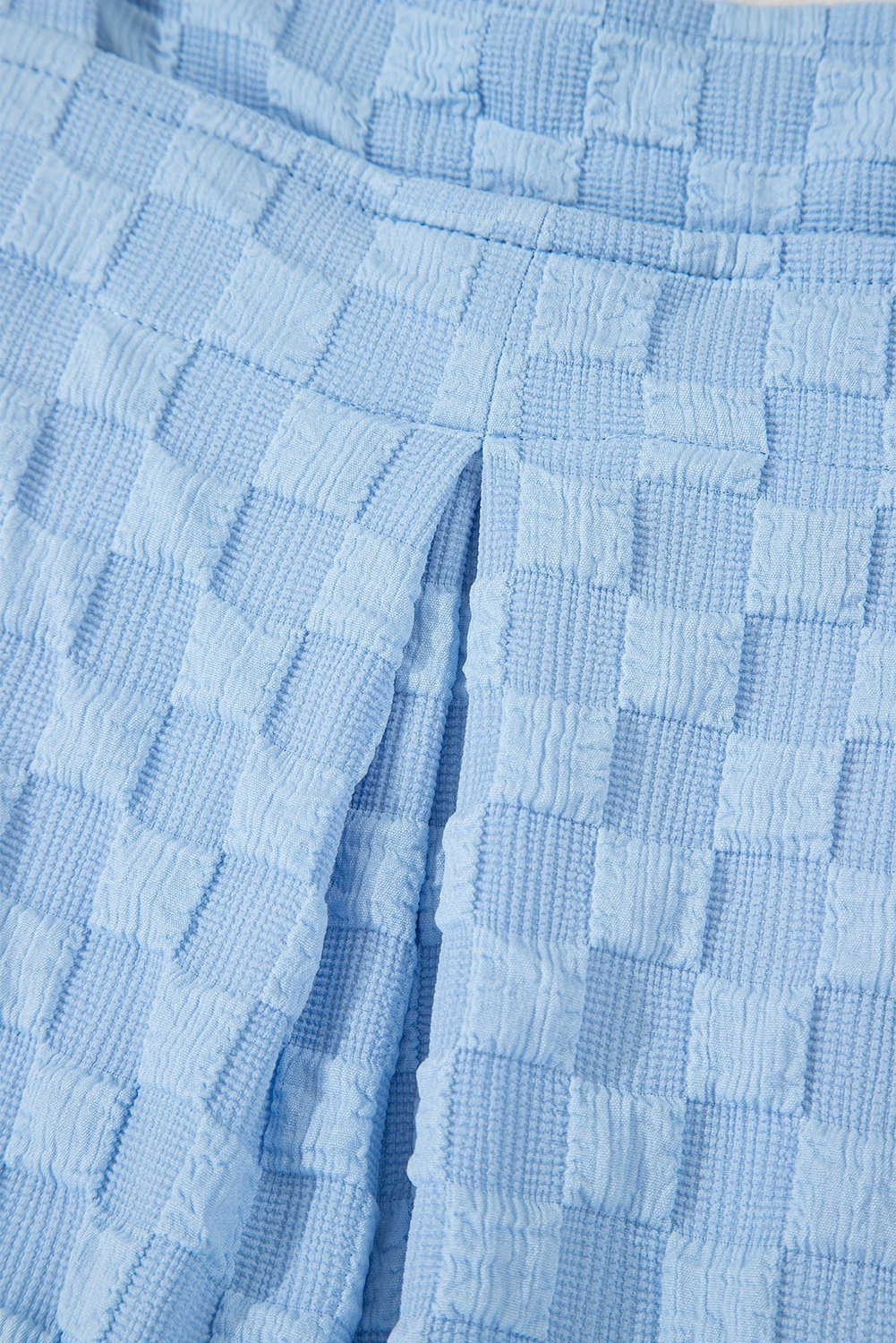 Beau Blue Checkered Pocketed High Waist Wide Leg Overall