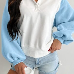 Beau Blue Colorblock Snap Buttons Pullover Sweatshirt
