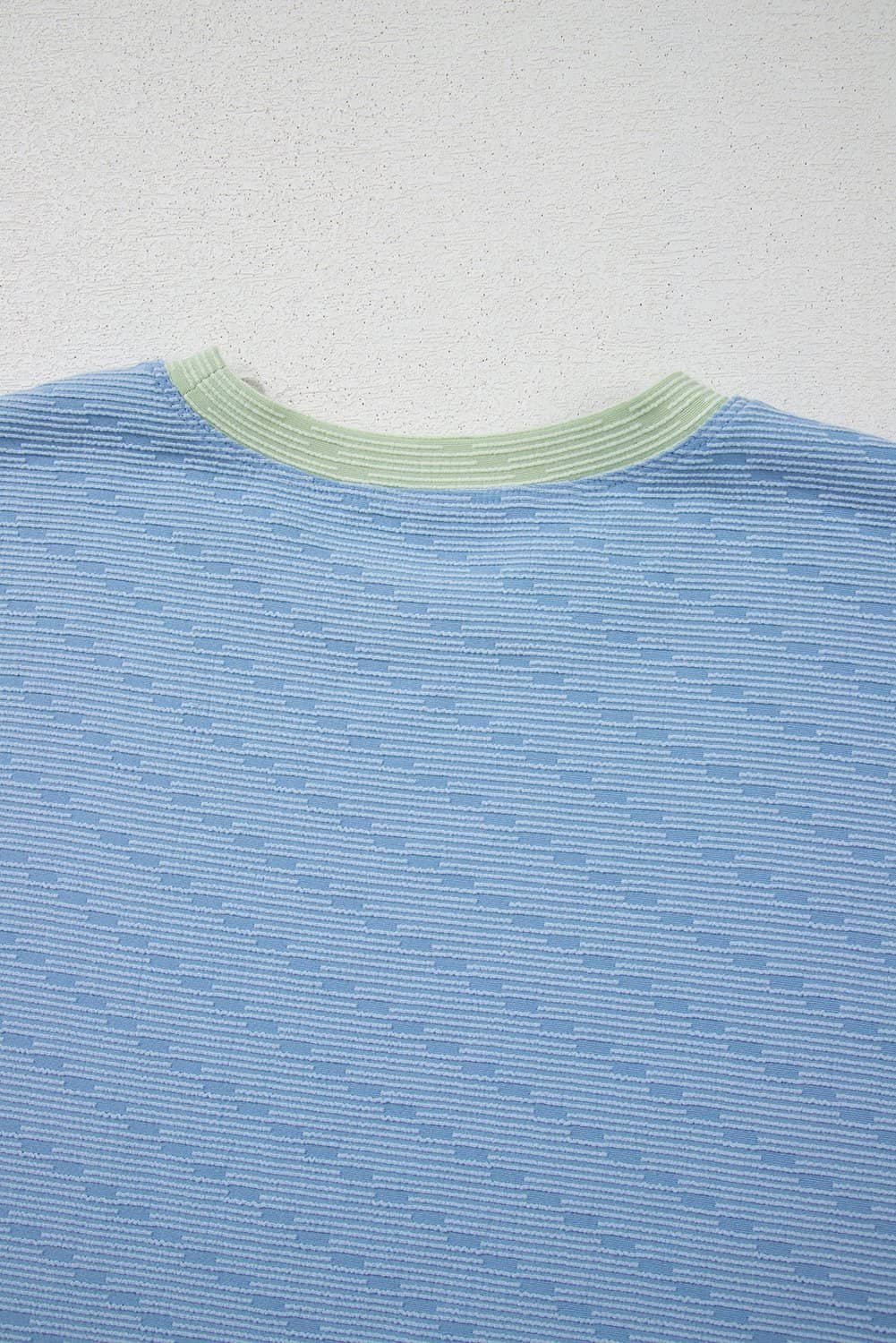 Beau Blue Corded Knit Contrast Trim Round Neck Cap Sleeve 2Pcs Short Set