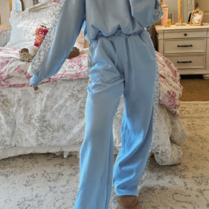 Beau Blue Floral Patchwork Drop Shoulder Pullover And Sweatpants Lounge Set