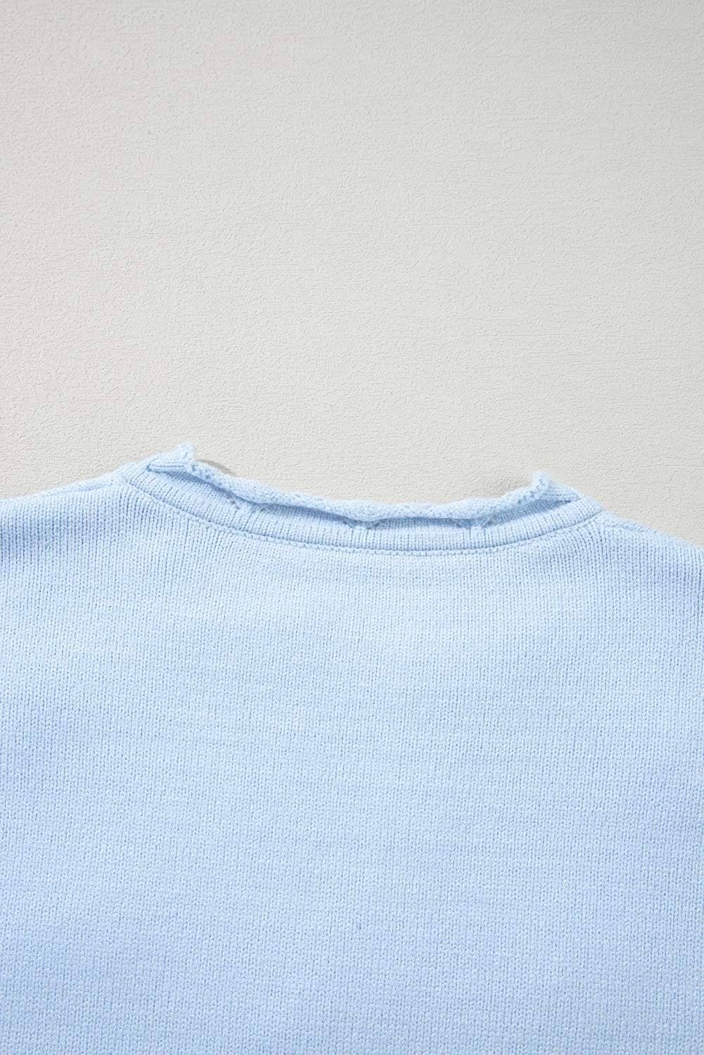 Beau Blue Flower Detail Knitted Notched Neck Sweater