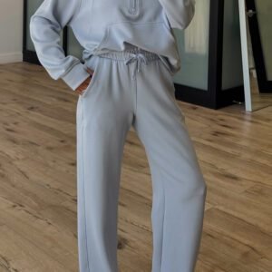 Beau Blue Half Zip Thumbhole Sleeve Hoodie Active Pants 2Pcs Outfit