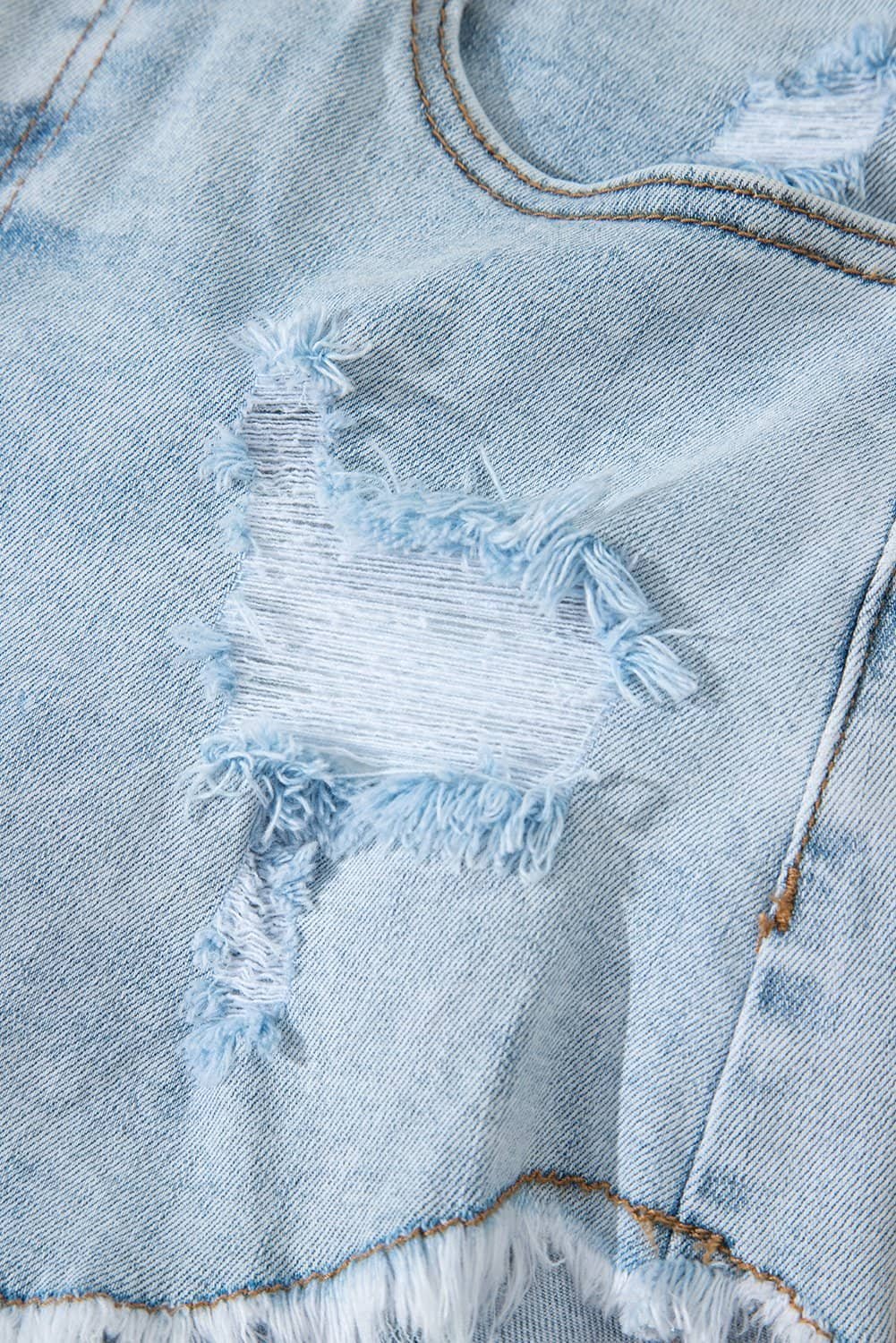 Beau Blue High Rise Distressed Raw Hem Denim Shorts