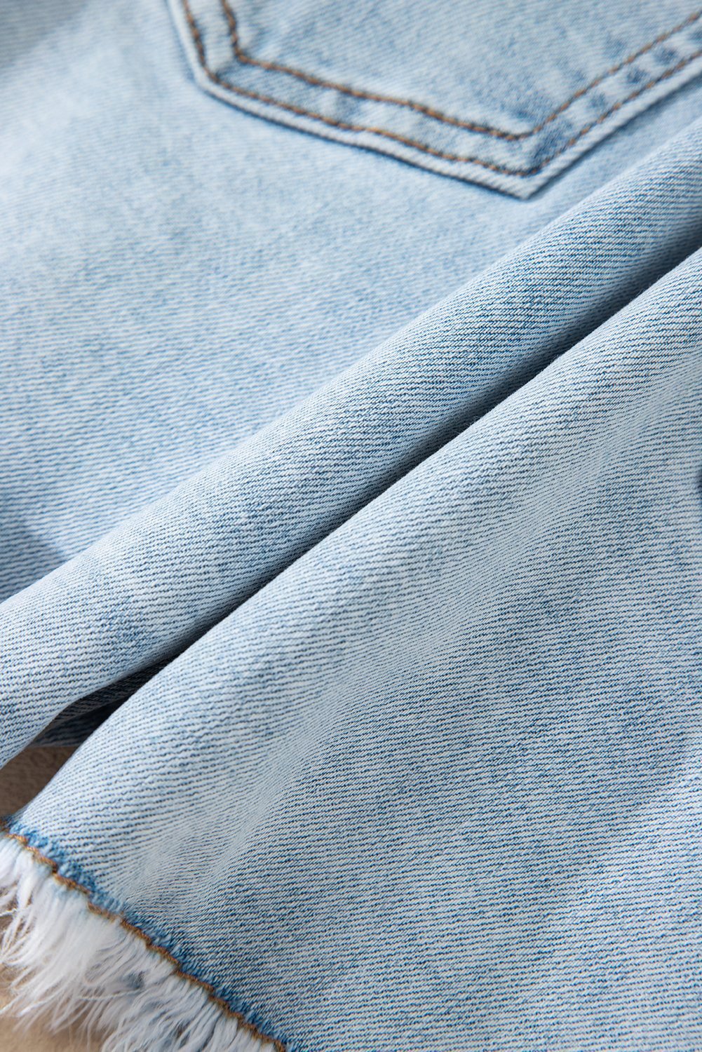 Beau Blue High Rise Distressed Raw Hem Denim Shorts