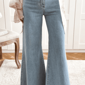 Beau Blue High Waist Button Zip Fly Bell Bottom Jeans