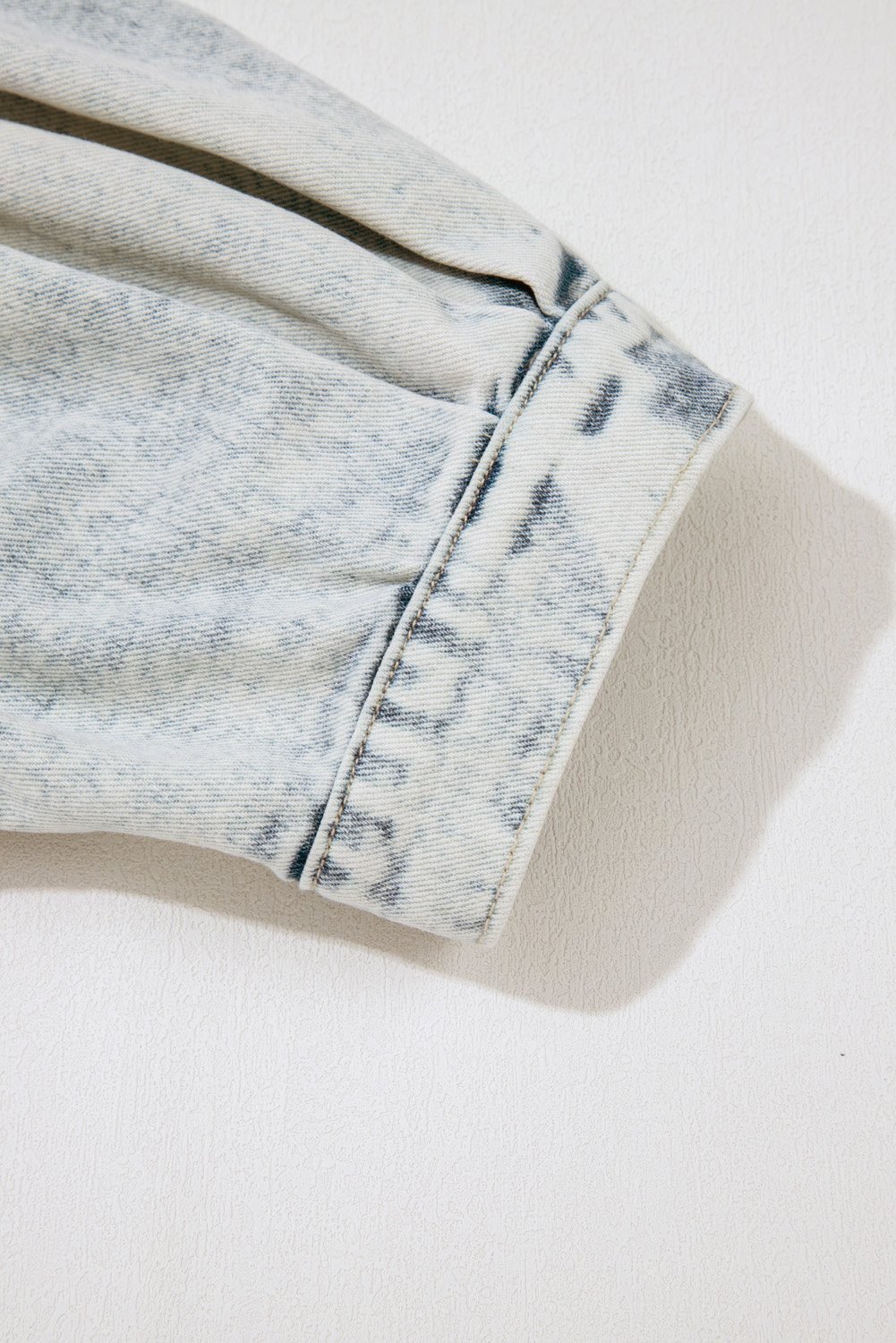 Beau Blue Light Wash Buttoned Chest Pocket Puff Sleeve Denim Jacket
