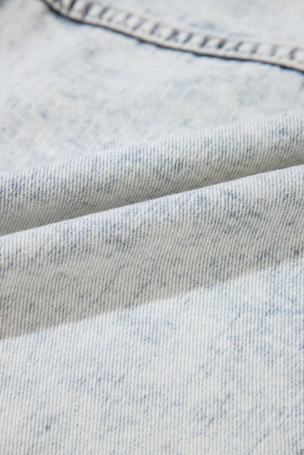 Beau Blue Light Wash Buttoned Chest Pocket Puff Sleeve Denim Jacket