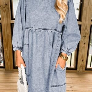 Beau Blue Light Wash High Waist Loose Fit Denim Mini Dress