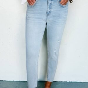Beau Blue Mid Rise Ankle-Length Distressed Skinny Jeans