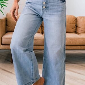 Beau Blue Multi Buttons Pinstripe Wide Leg Jeans