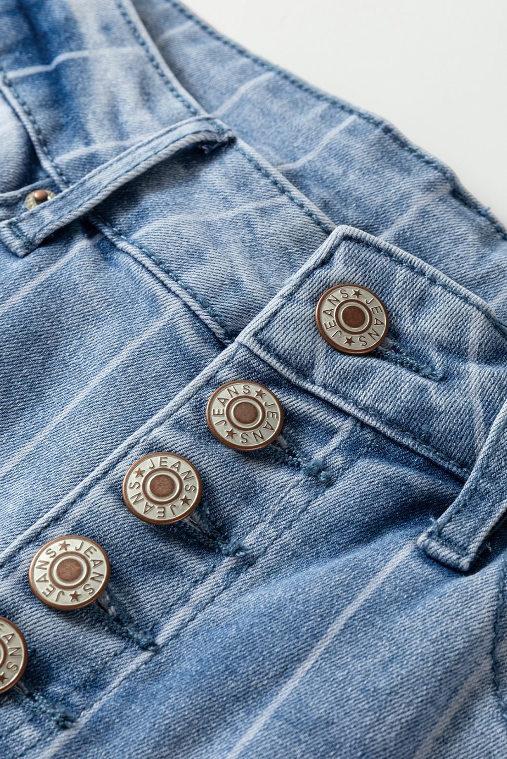 Beau Blue Multi Buttons Pinstripe Wide Leg Jeans