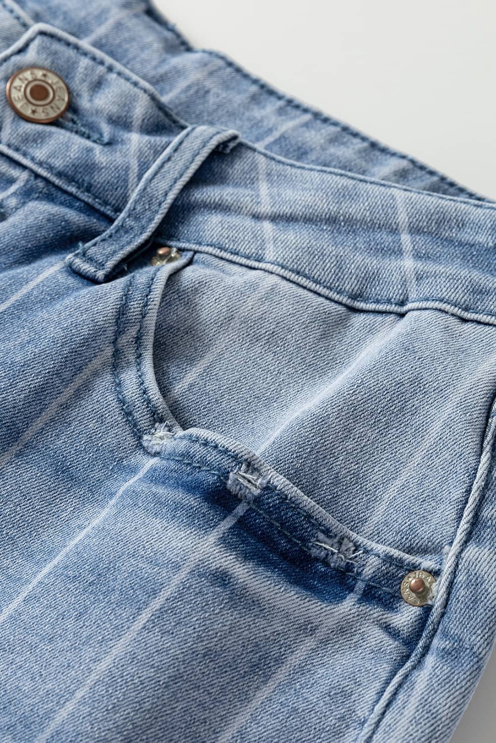 Beau Blue Multi Buttons Pinstripe Wide Leg Jeans