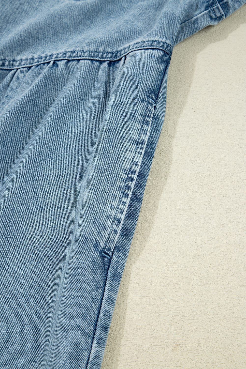 Beau Blue Smocked Cuffs Flared Denim Shirt Mini Dress
