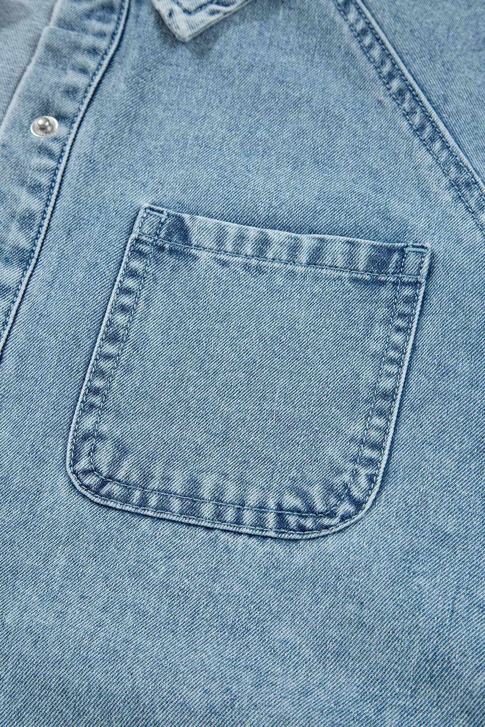 Beau Blue Smocked Cuffs Flared Denim Shirt Mini Dress