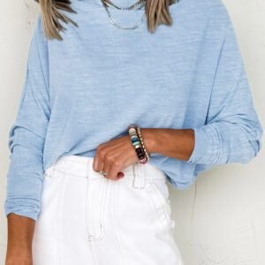 Beau Blue Solid Color Batwing Long Sleeve Top