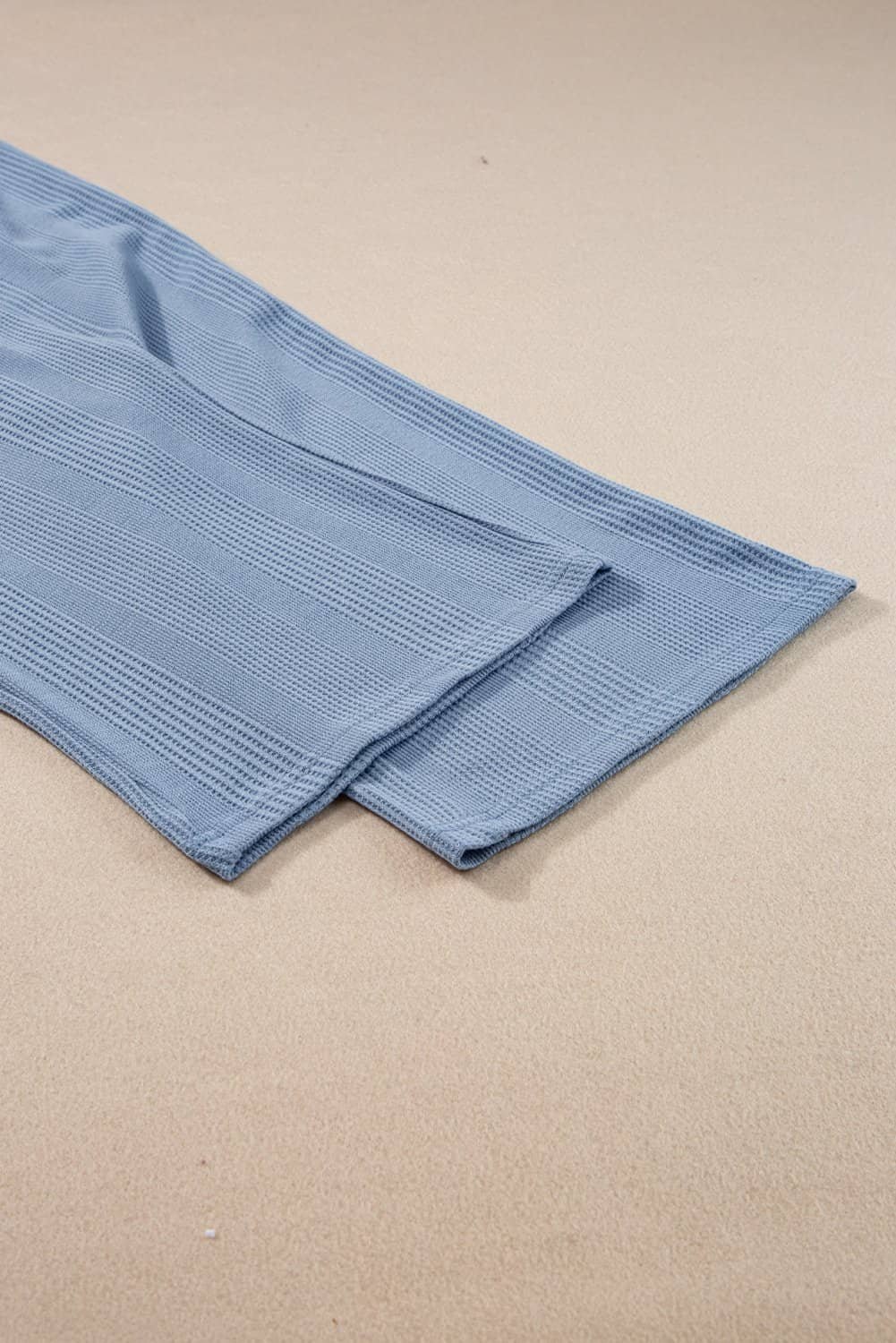 Beau Blue Solid Color Ribbed Ruffle Tank Top And Pants Set