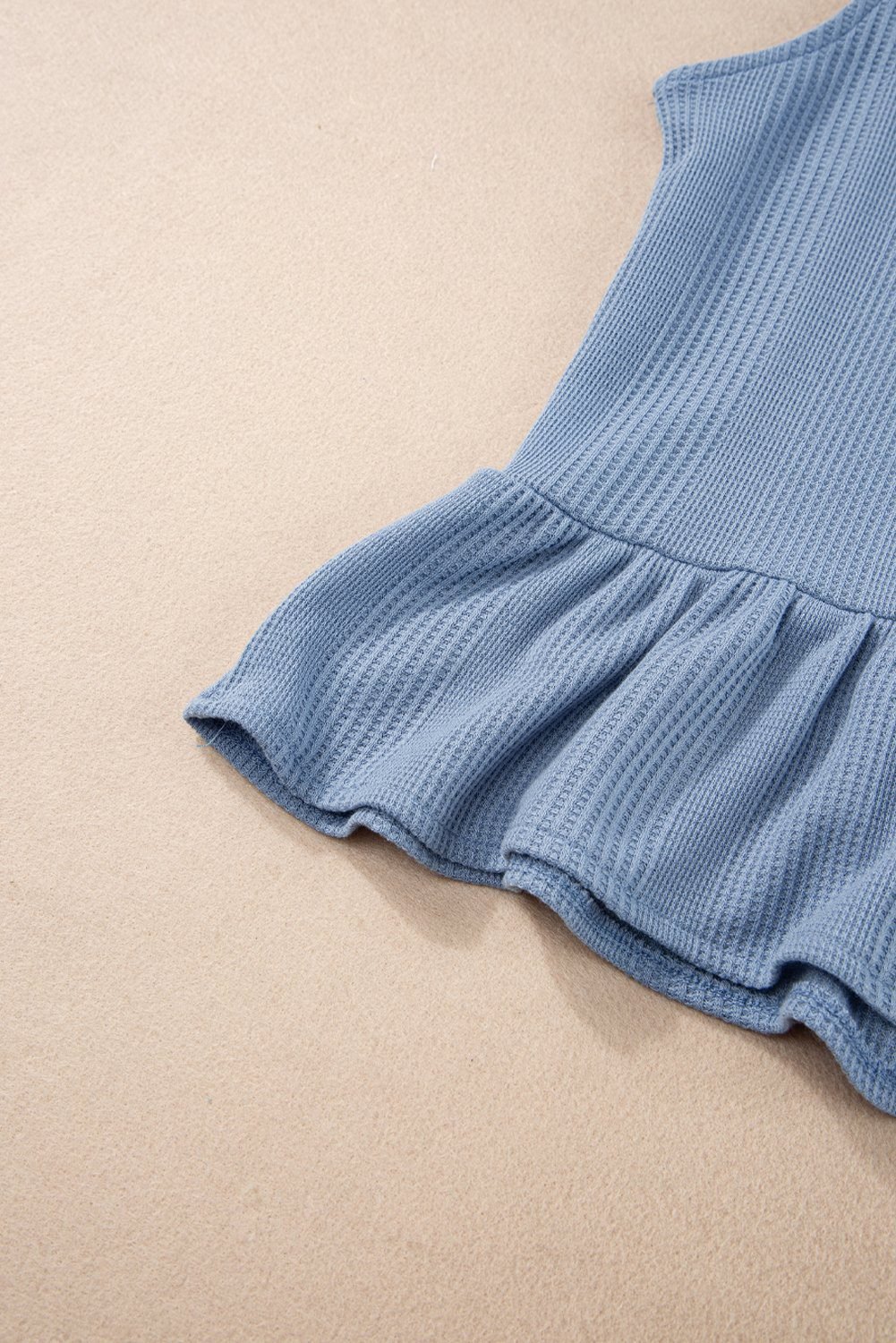 Beau Blue Solid Color Ribbed Ruffle Tank Top And Pants Set