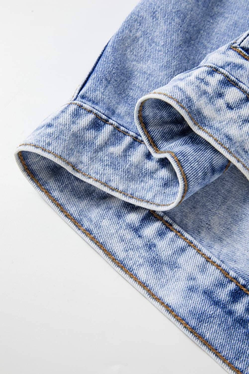 Beau Blue Vintage Washed Flap Pockets Denim Jacket