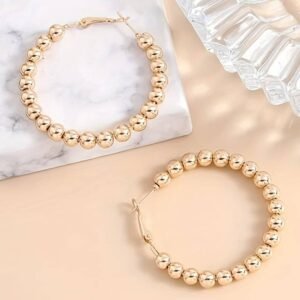 Gold Plated Beads Alloy Hoop Earrings