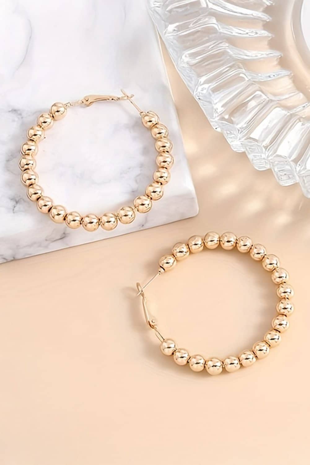 Gold Plated Beads Alloy Hoop Earrings