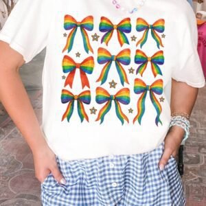 White Pride Bow Starry Print Cotton Blend T Shirt