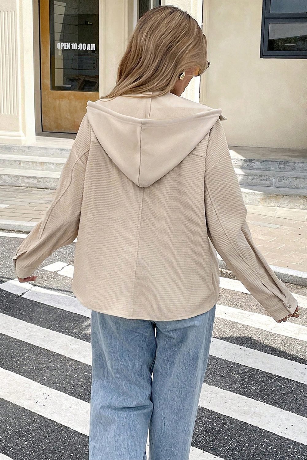 Beige 2 In 1 Thermal Knit Textured Hooded Jacket