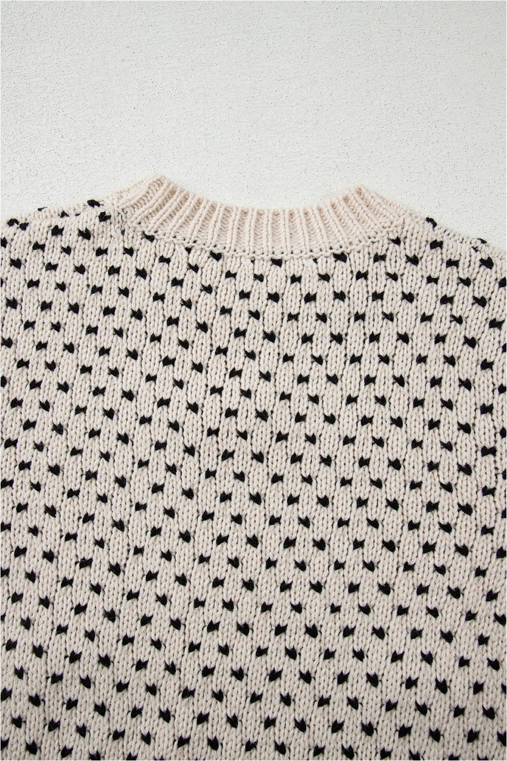 Beige Bow Decor Color Contrast Ribbed Edge Crew Neck Sweater