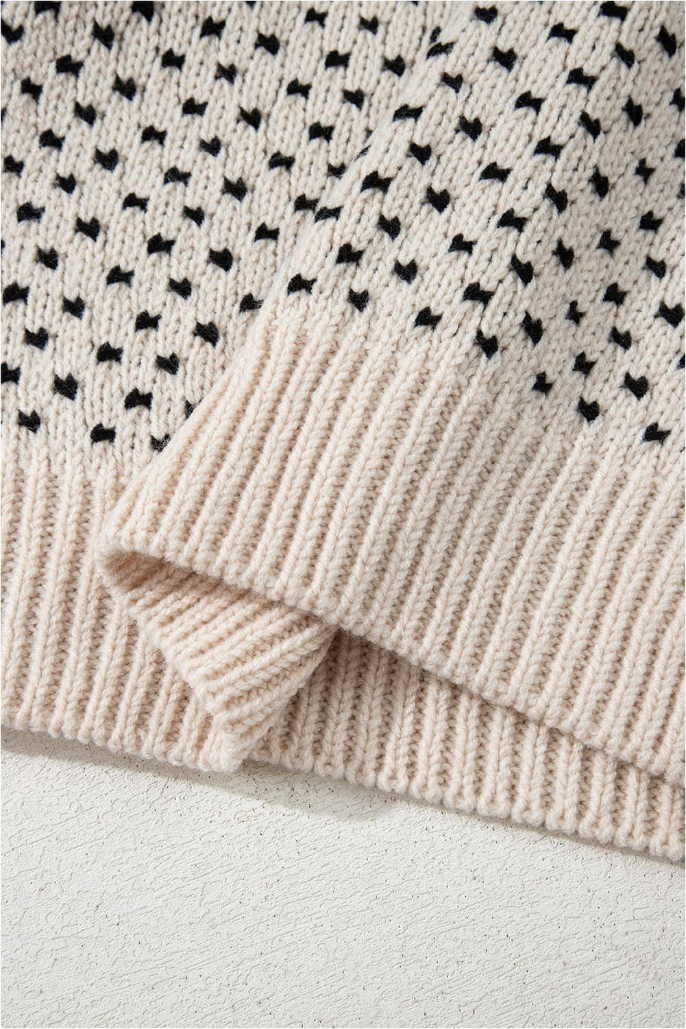 Beige Bow Decor Color Contrast Ribbed Edge Crew Neck Sweater