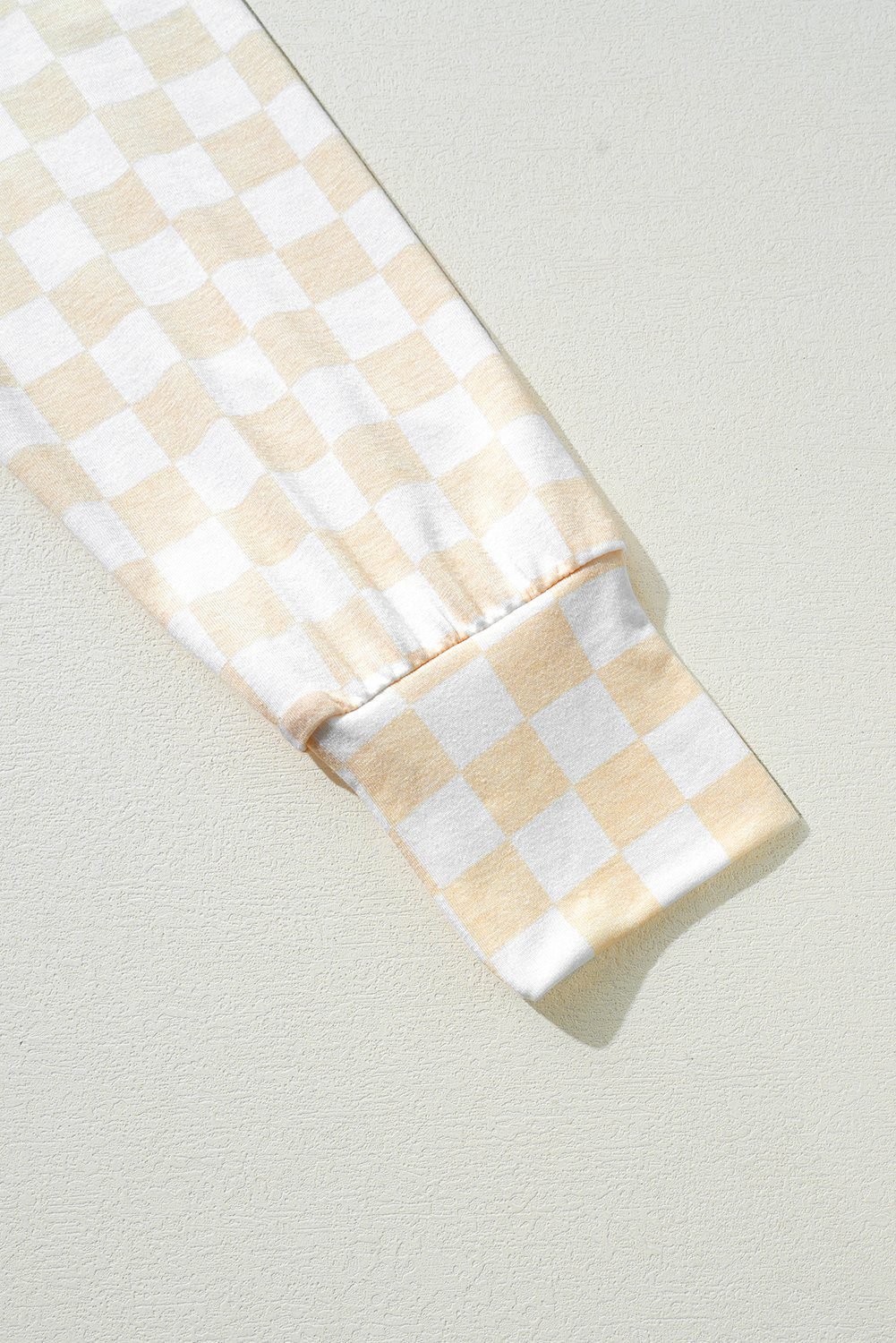 Beige Checkered Print Long Sleeve Top And Pants Lounge Set